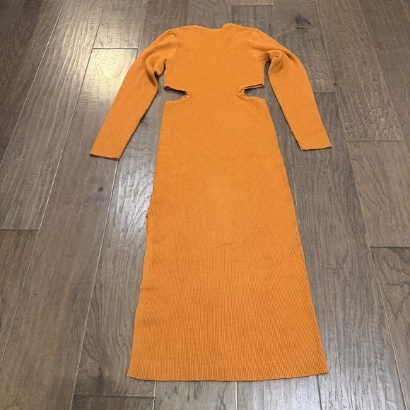 TALULAH Ribbed Knit Cutout Maxi Dress Burnt Orange Long Sleeve Size L - Picture 5 of 8
